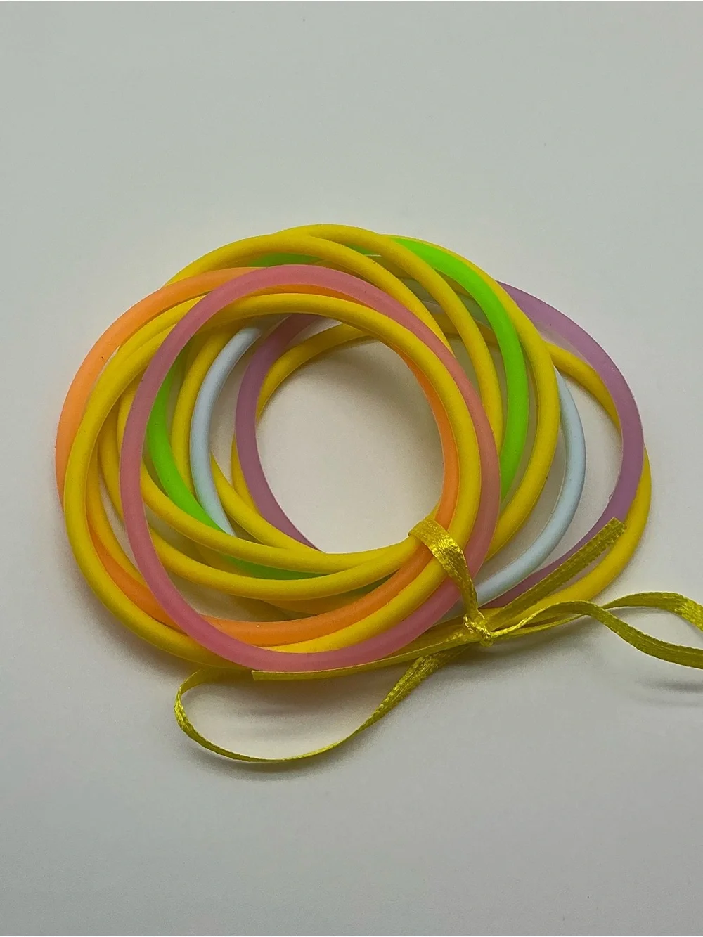 Yellow and Pastel Rainbow 80s Barrettes & 12 Jelly Bracelets